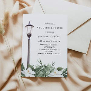 NOLA Wedding Shower Invitation Template, New Orleans Wedding Shower Invitation, Mardi Gras Wedding Shower, Bourbon Street Magnolia Invite
