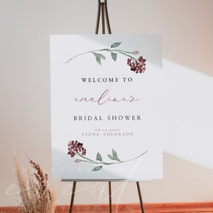 MYRA Bridal Shower Welcome Sign Template, Burgundy Bridal Shower Welcome Sign Printable, Botanical Welcome Poster Instant DIY Wildflower