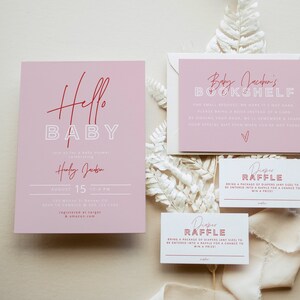 HENLEY Babypartyeinladungs-Schablonen- Satz Modernes hallo-Baby-Einladen-Set Edgy Blush Mädchen-Bücher für Baby-Windel-Verlosungskartenspiel