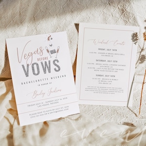 GENNA Vegas Before Vows Bachelorette Invitation Template, Vegas Bachelorette Invite, Rose Gold Bachelorette, Bachelorette Itinerary Template
