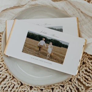 EVELYN Minimalist Photo Chocolate Wrapper Template, Calligraphy Baby Shower Chocolate Wrapper, Wedding Favor Chocolate Bar Wrapper Design