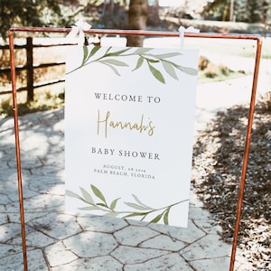 Greenery Baby Shower Welcome Sign Template, Greenery and Gold Baby Shower, Garden Baby Shower Welcome Sign, Templett Welcome Sign - ESME