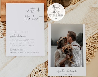 ADELLA Minimalist Elopement Announcement Template, Printable Elopement Reception Invitation, Modern We Eloped Invite with Photo Instant DIY