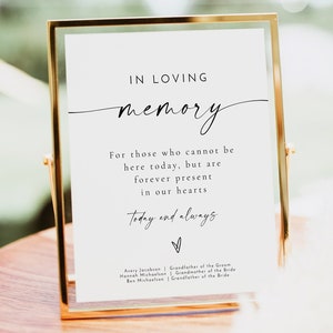 Modern Minimalist In Loving Memory Sign Template Printable Memorial Sign for Wedding  Forever in Our Hearts Sign - BLAIR