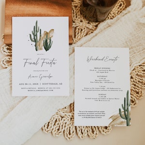 ROWEN Final Fiesta Bachelorette Invitation Template, Cactus Bachelorette Party Invite and Itinerary, Scottsdale Bachelorette Desert Instant