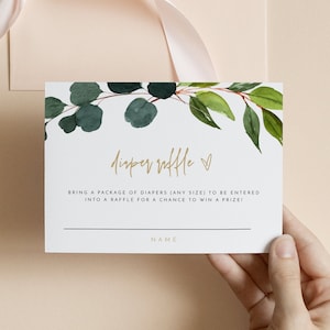 Liv - Greenery Baby Shower Windel Verlosung Kartenvorlage, Gender Neutral Baby Shower Windel Verlosung, Greenery & Gold Baby Shower Windel Verlosung
