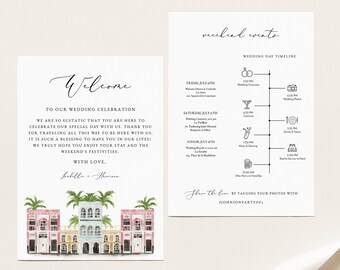 FIONA Charleston Wedding Welcome Letter and Itinerary Template, Rainbow Row Welcome Card, Charleston Wedding Timeline,  Wedding Welcome