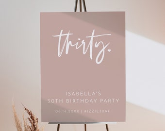 PRIYA Birthday Welcome Sign Printable, Thirtieth Birthday Welcome Template, Modern Minimal Birthday Welcome, Simple Blush Rose Gold Instant