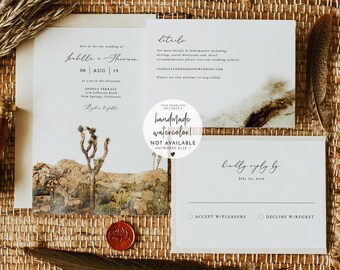 GRETA Watercolor Joshua Tree Wedding Invitation Template Set, Palm Springs Wedding Invite, Desert Wedding Invite, Bohemian Wedding Invites