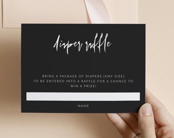 PRIYA Black Baby Shower Diaper Raffle Card Template, Gender Neutral Baby Shower Diaper Raffle, Modern Baby Shower Diaper Raffle Tropic