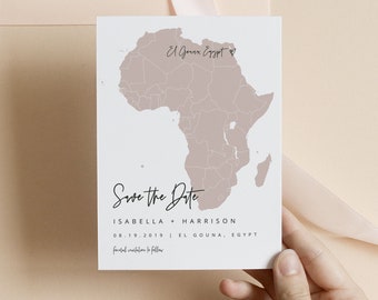 QUINN Africa Map Save the Date Template, Africa Continent Save the Date Instant Download Printable, Destination Wedding Save the Date Card