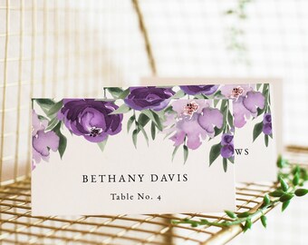 Spring Purple Wedding Placecards DEPOSIT Graceful Botanic Tented Placecard v4 Floral Place Setting Card Rustic Wedding Reception