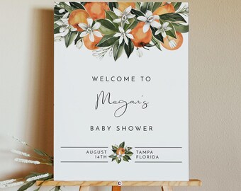 Orange Baby Shower Welcome Sign Template, Citrus Baby Shower Welcome, Clementine Baby Shower Welcome, Orange Blossom Little Cutie CALLIOPE