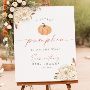 WILLA PRINTED + SHIPPED Pumpkin Baby Shower Welcome Sign, Little Pumpkin On The Way Baby Shower, Fall Baby Shower, Autumn Harvest Baby