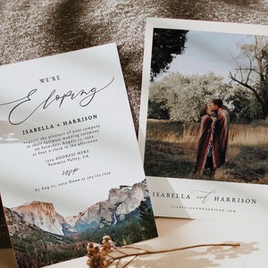 Modèle d'Invitation YOSEMITE fugue, aquarelle Yosemite Valley Micro mariage faire-part imprimable, parc National montagne rustique nous nous sommes enfuis