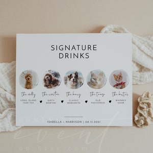 ADELLA Minimalist 5 Pet Signature Drink Sign Template, Dog Signature Drink Sign Printable, Modern Wedding Bar Sign, Pet Signature Cocktail