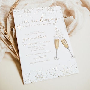 GRACE Baby Shower Invitation Template, Champagne Baby Shower Invite, Gender Neutral Baby Shower, Poppin&#39; Bottles Baby Shower, Sip Sip Hooray