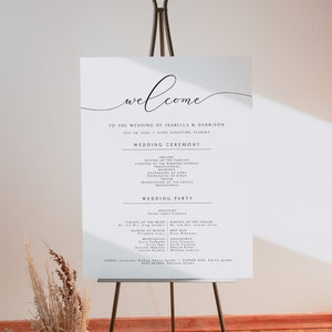 Wedding Program Sign Template, Printable Wedding Program Poster, Modern Minimalist Wedding Bridal Party Sign, Elegant Order of Service ASHER