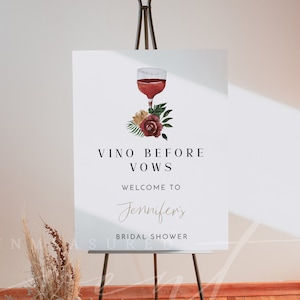 DEMI Bridal Shower Welcome Sign Template, Vino Before Vows Bridal Shower Welcome Poster, Wine and Floral Bridal Shower Wine Tasting Instant