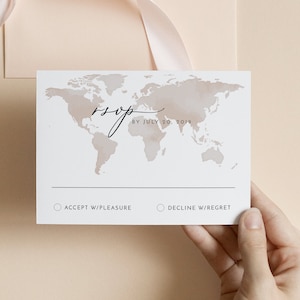 Watercolor Map Wedding RSVP Card Template, Destination Wedding RSVP Card, Adventure Wedding Response Card Instant Download Templett CARMEN