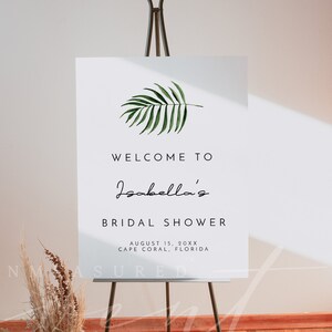 CATE Modern Palm Bridal Shower Shower Welcome Sign Template, Tropical Bridal Shower Welcome, Beach Bridal Shower Welcome, Printable Signs