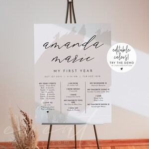 AYSHA Baby Milestone Board, First Birthday Milestone Poster Template, Bohemian Splash 1st Birthday Milestone Sign Gender Neutral Editable