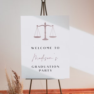 MAEVE Law School Graduation Party Welcome Sign Template, Rose Gold Paralegal Graduation Welcome Poster Printable Instant Law Degree Welcome