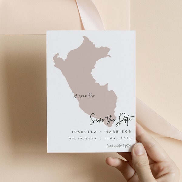 QUINN Peru Save the Date Template, Peru Wedding Save the Date Template, Editable Map Save the Date Template, Save the Date Postcard Peru