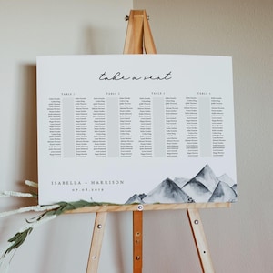 DENALI Berg Hochzeit Bankett Sitzplan Vorlage, Boho Hochzeitstisch Sitzplan Poster Printable, Rustikaler Sitzplan für die Hochzeit
