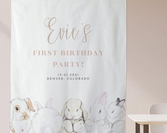 Bunny 1st Birthday High Chair Banner - Pink & Gold, First Birthday Decor, Photo Prop For Girls - View #10