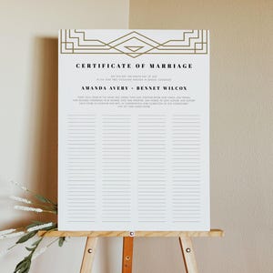 Libro de firmas de boda estilo art déco, letrero dorado con diseño geométrico imprimible para certificado de matrimonio, microlibro de firmas de boda, años 20, DAISY