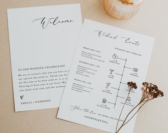 EVELYN Minimalist Wedding Welcome Letter & Timeline Template, Wedding Welcome Bag Timeline, Editable Wedding Timeline Templett, Printable