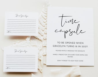 ADELLA Minimalist Time Capsule Template, Modern Time Capsule First Birthday, Time Capsule Baby Shower, Time Capsule Cards,