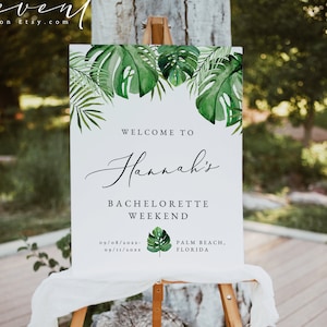 Tropical Bachelorette Welcome Sign Template, Beach Bachelorette Welcome Sign, Palm Leaf Bachelorette Welcome Poster Ocean Luau Island CORA