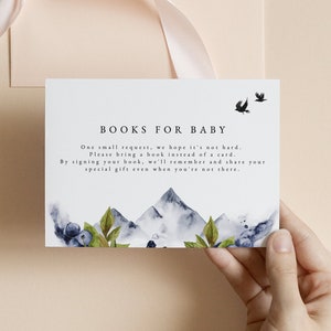 Modello di biglietto per bambini SIERRA Mountain Books for Baby, inserto stampabile per libri per bambini, biglietto per baby shower neutro, baby shower boho