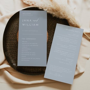 KENNEDY Modern Minimalist Wedding Program Template, Printable Wedding Program, Simple Order of Service, Wedding Day Timeline Card Instant