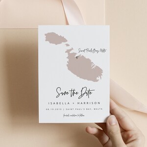 QUINN Malta Mappa Salva la data Modello, Blush Malta Salva la data, Mdina Salva la data Cartolina, Destinazione Salva la data Mappa istantanea