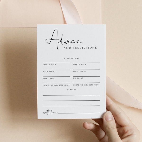 ADELLA Minimalist Baby Shower Advice and Predictions Card, Modern Baby Shower Advice Card, Simple New Parents Advice Cards