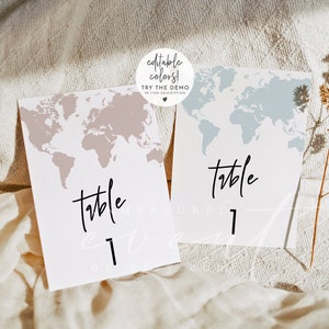 QUINN Table Numbers Template, Destination Wedding Table Numbers, Blush World Map Table Numbers Printable, Adventure Table Numbers Instant