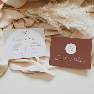 CELESTE Small Business-bedankkaartsjabloon, Celestial Thank You-bijsluiter, Moon Business bedankt voor je aankoop Lunar Boho