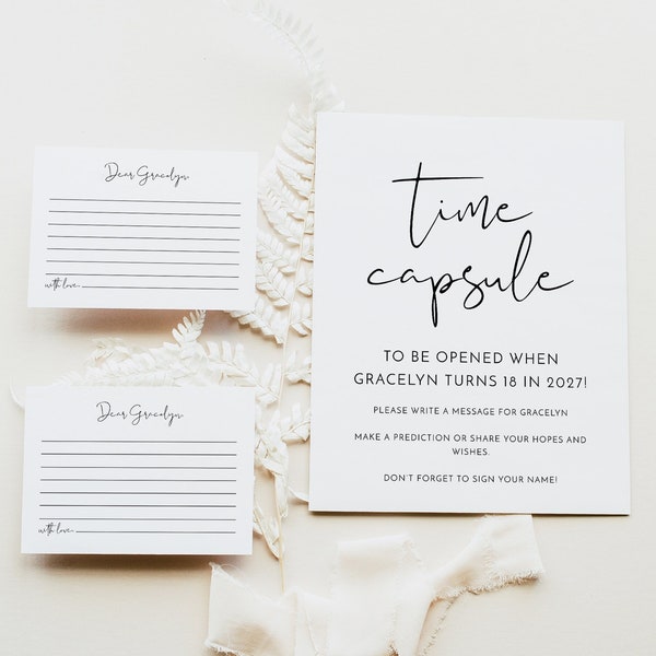 ADELLA Minimalist Time Capsule Template, Modern Time Capsule First Birthday, Time Capsule Baby Shower, Time Capsule Cards,