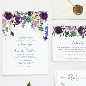 OLIVIA Succulent Wedding Invitation Suite Templates, Purple Wedding Invitation, Boho Wedding Invites, Desert Wedding Invitation Templett image 9