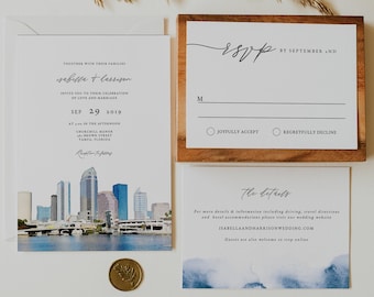 Watercolor Tampa Wedding Invitation Template Suite, Tampa Skyline Wedding Invitation, Florida Wedding Invitation, Instant Download Printable