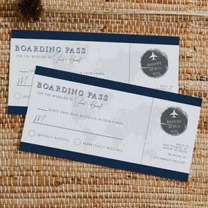 Modèle de carte RSVP pour carte d'embarquement ATLAS, carte postale RSVP sur le thème voyage, téléchargement immédiat, passeport voyage voyage mariage aventure à l'étranger bricolage