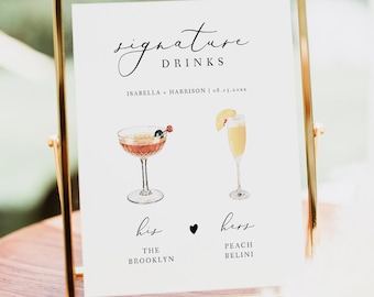 Modèle d'enseigne de boisson Signature mariage minimaliste, élégante enseigne de cocktail Signature, inscription moderne Signature boisson signe imprimable - EVELYN