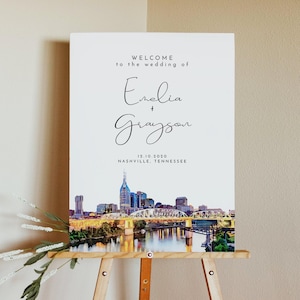 Nashville Wedding Welcome Sign Template, Watercolor Nashville Skyline Wedding Welcome Poster Printable, Tennessee Wedding EDITABLE - PAISLEY