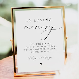 Minimalist In Loving Memory Sign Printable, Elegant Wedding Memorial Sign, Modern Script Wedding Sign, Memory Table Sign Editable - EVELYN