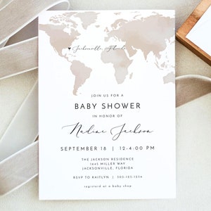 CARMEN Baby Shower Einladung, Abenteuer-Babyparty-Einladungsvorlage, Karte-Babyparty-Einladung, Reise-Themen-Babyparty Evite DIY