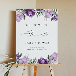 Baby Shower Welcome Sign, Lavender Floral Baby Shower Welcome, Lilac Welcome Poster Printable, Purple Floral Baby Shower Girl DIY - LILAH