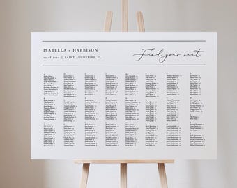 Plantilla minimalista de plano de asientos alfabético, plano de asientos para bodas imprimible, elegante plano de asientos horizontal - EVELYN